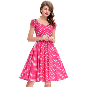 Belle Poque Lager V-Ausschnitt Baumwolle Vintage Retro Polka Dots 50s Baumwollkleid BP000067-4